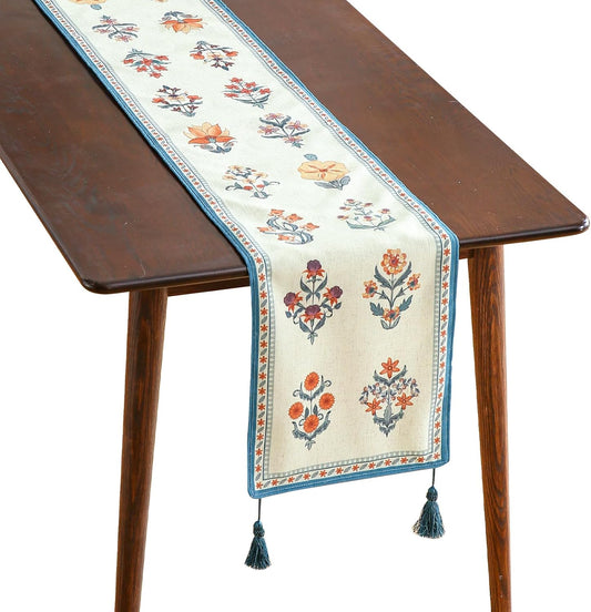 ISAENNE Designer Light Green Linen Table Runner 87 Inches Long,French Floral Patterns Elegant Table Runner for Dining Tables,Thanksgiving,Kitchen Tables,Christmas,12"*87"-Floralsea B