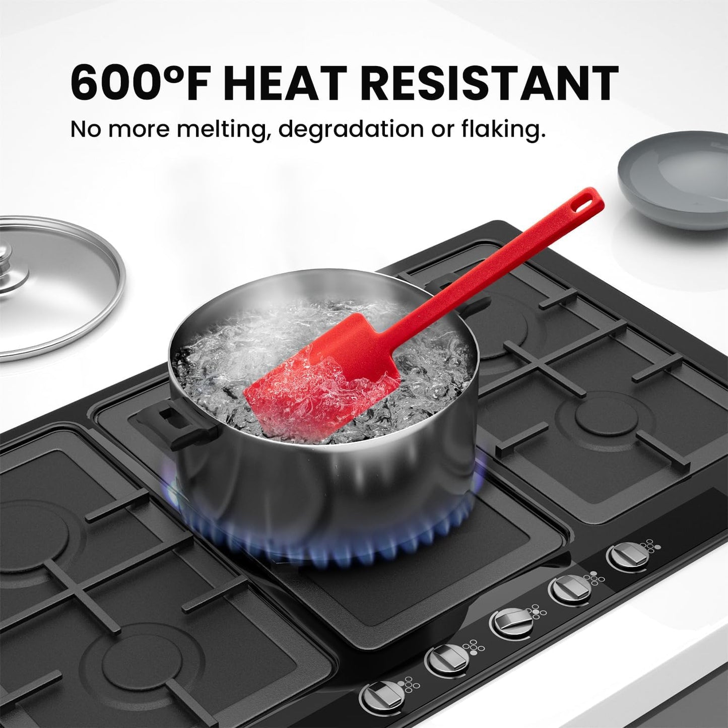 2 Pcs Silicone Scraper Set, Food Grade Rubber Scraper, Upgraded Sturdy Handle Set, Heat Resistant up to 600°F, Suitable for Baking, Scraping, & Mixing, Dishwasher Safe (Blue)