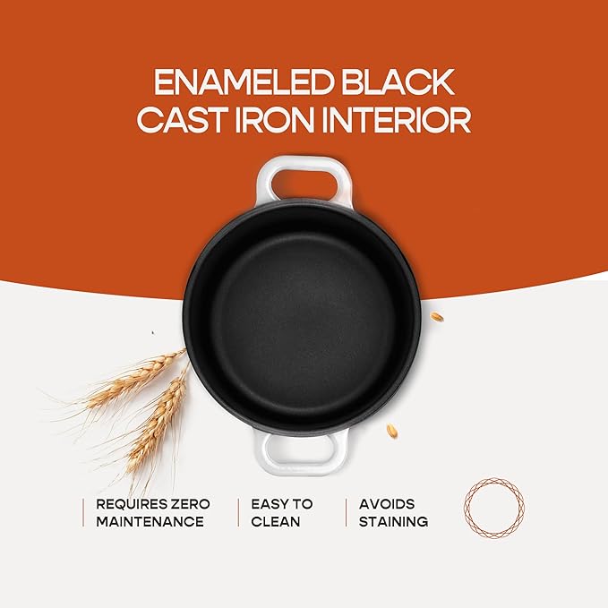 Enameled Cast Iron Dutch Oven for Sourdough Bread Baking | 6 Quart Pot with Lid | 10 Inch Ceramic Enamel Thick Coated Cookware Set with Non Stick Silicone Baking Mat for Cooking | 6 Qt | White