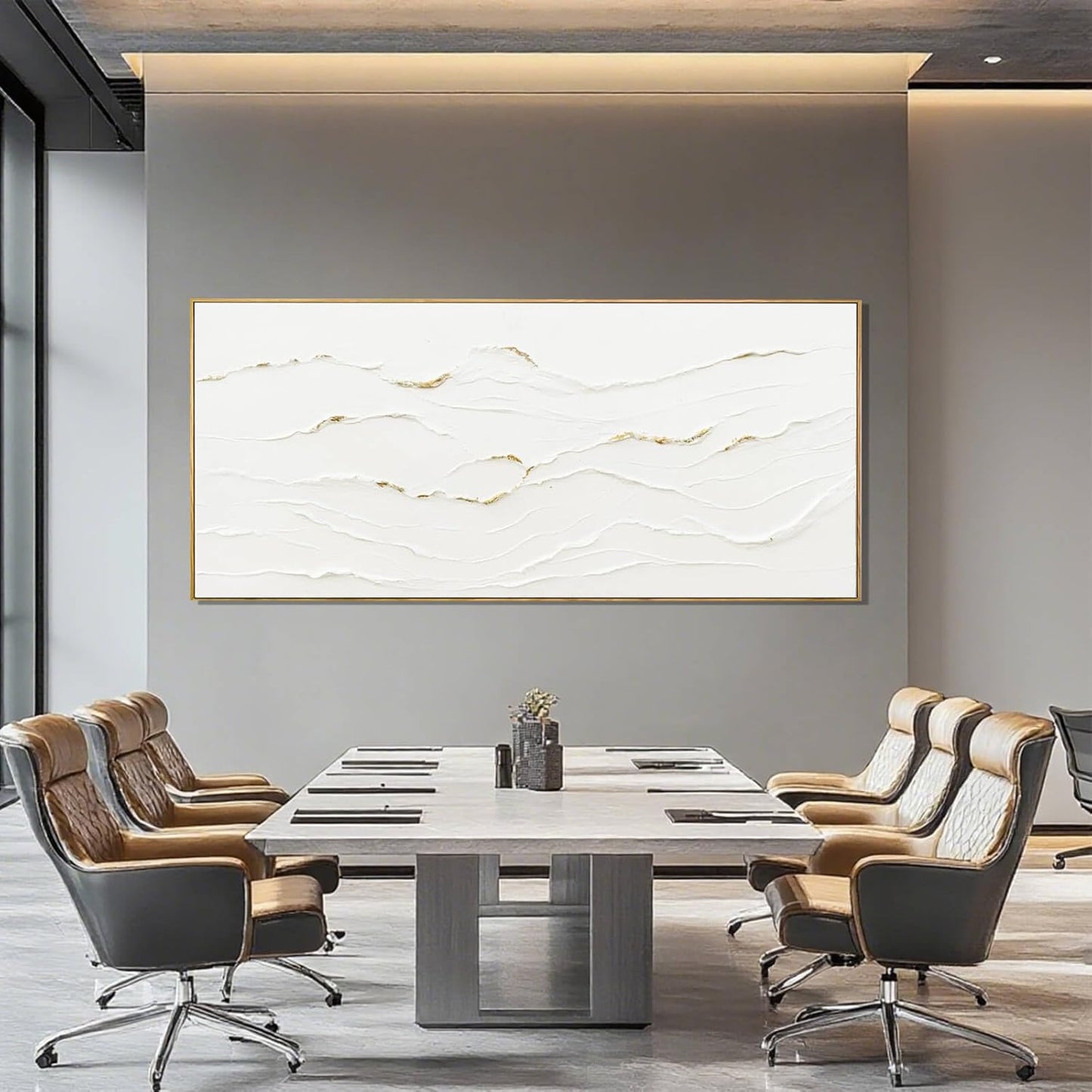 MLART99 White and Gold Wall Decor Textured With Frame Canvas Abstract Minimalist Wall Art - 32x70 Inch Extra Large Contemporary Artwork for Living Room Entryway Home Decoration