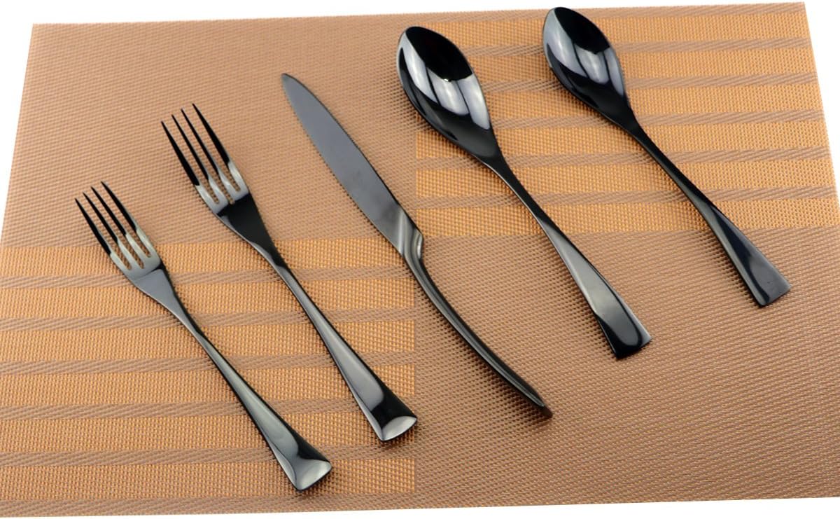 Mirror Polishing Black 18/10 Stainless Steel, 20-Piece Flatware Silverware Set Service for 4 Stainless Steel Cutlery Include Knife Fork Spoon Dishwasher Safe