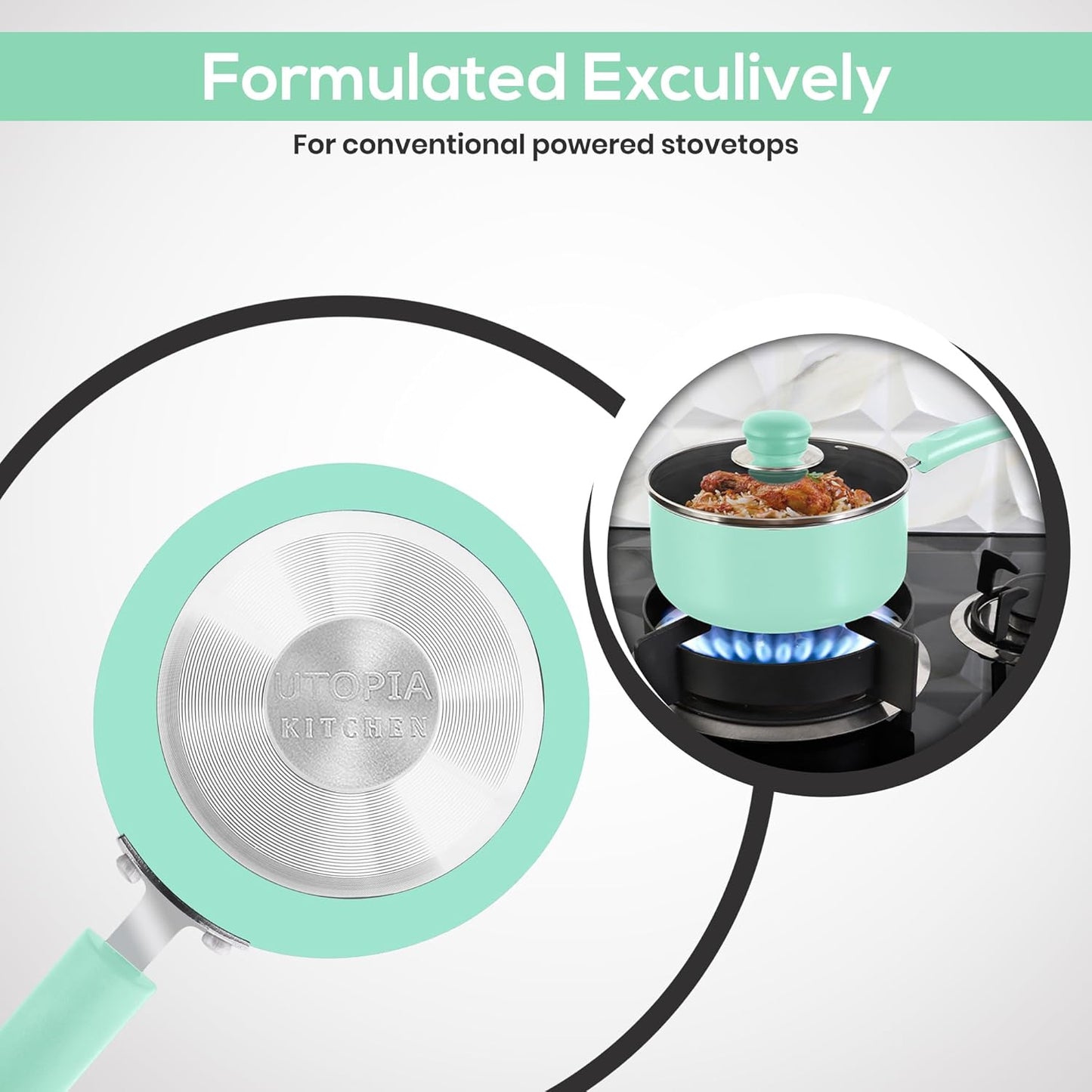 Utopia Kitchen Nonstick Stock Pot Saucepan Set with Lids, 1 Quart and 2 Quarts Multipurpose Stock Pots Set for Home, Kitchen or Restaurant, Green & Black