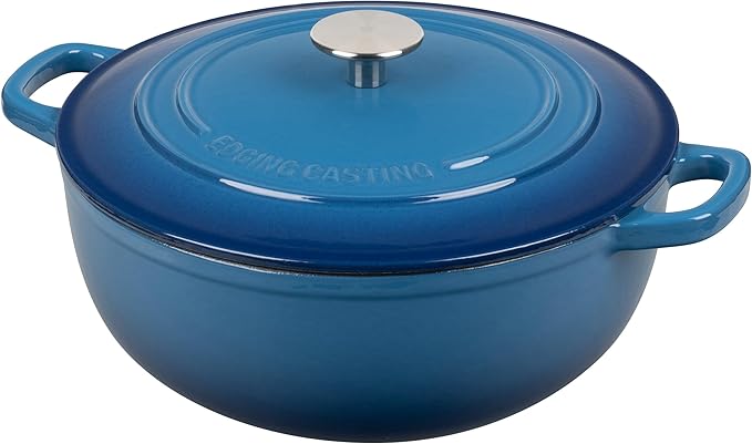 Enameled Cast Iron Dutch Oven Pot with Lid for Sourdough Bread Baking, Bread Dutch Ovens, Cooking Pots, 5 Quart, Lake Blue