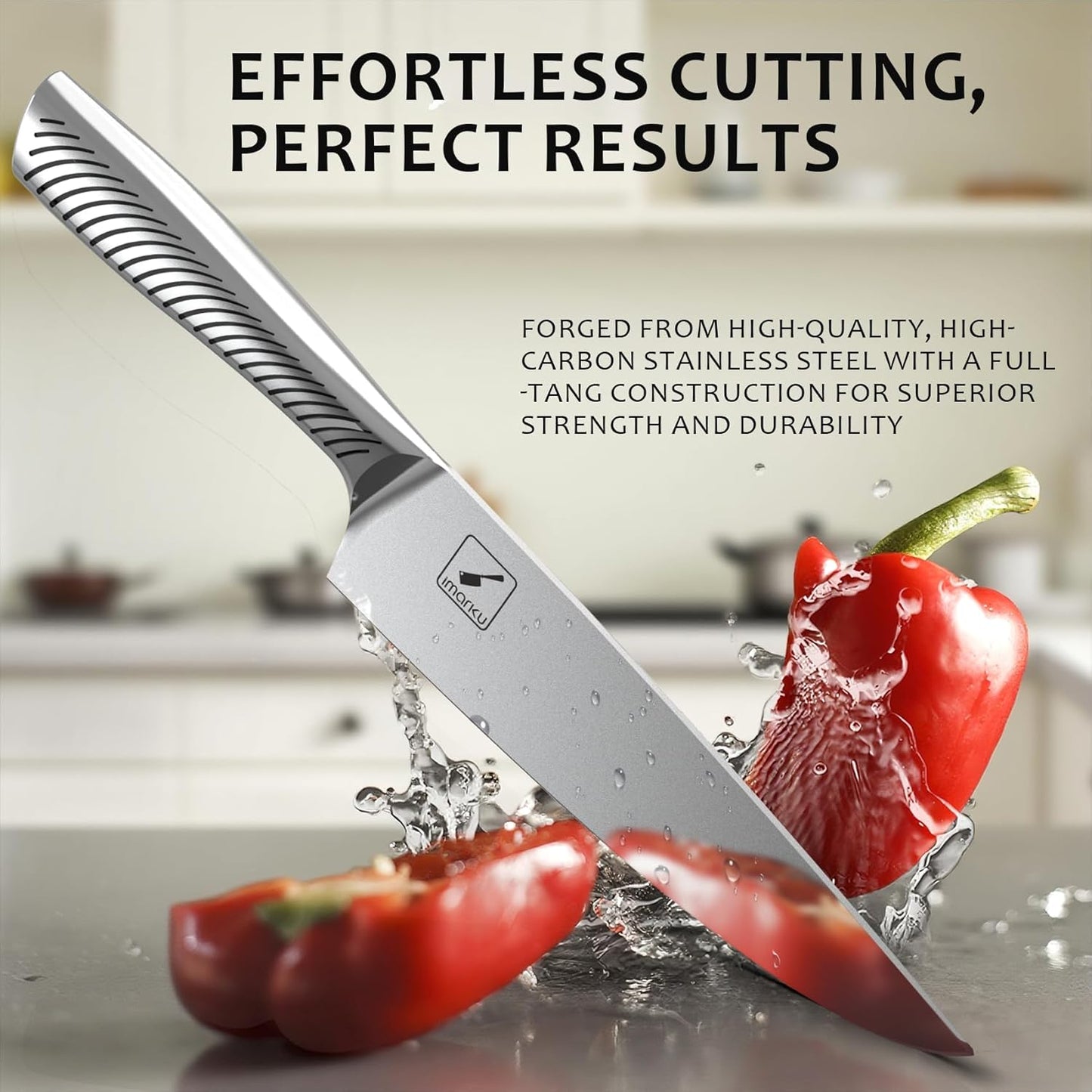 imarku Kitchen Knife Set with Block, 15PCS High Carbon Stainless Steel Knife Sets, One-piece Dishwasher Safe Kitchen Knives Set, Knife Set with Built-in Sharpener, Anti-slip handle, Brown