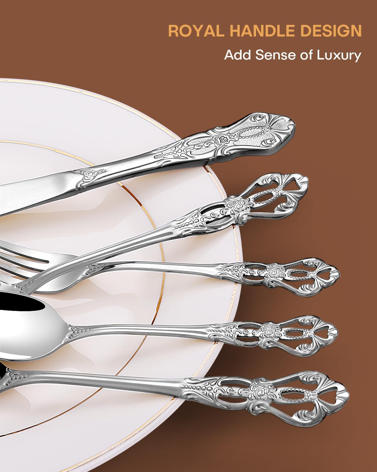 EUIRIO 48 Pieces Royal Silverware Set for 8, Gorgeous Retro Flatware Set with Steak Knives, Premium Stainless Steel Vintage Cutlery Utensils Set with Forks Spoons and Knives, Dishwasher Safe