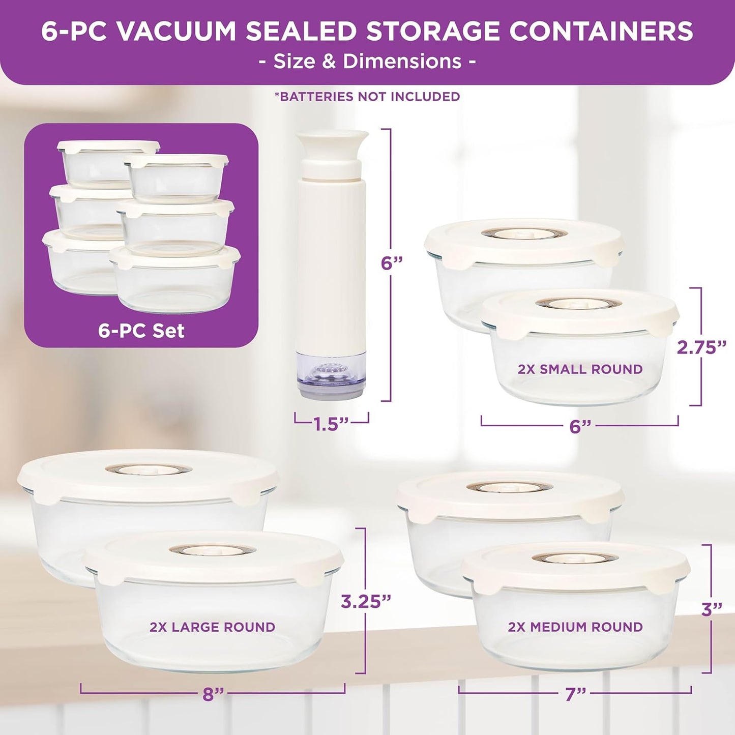 HOLDN’ STORAGE Vacuum Food Storage Containers, Set of 6 Glass Containers & Manual Pump, Keep Food Fresh Longer, BPA-Free Glass, Leak-Proof, Ideal for Meal Prep, Marinating