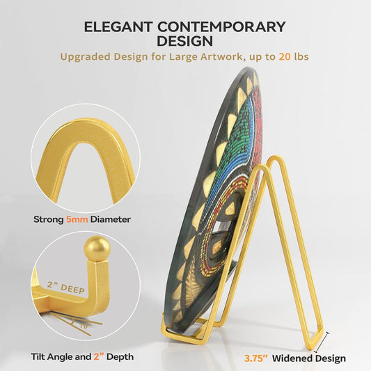 8 Inch Large Plate Stands for Display - Metal Plate Holder Display Stand, Picture Stand for Book, Platter, Plaque, Photo Frame, Small Easel Tabletop Art Display (Gold 2 Pack)