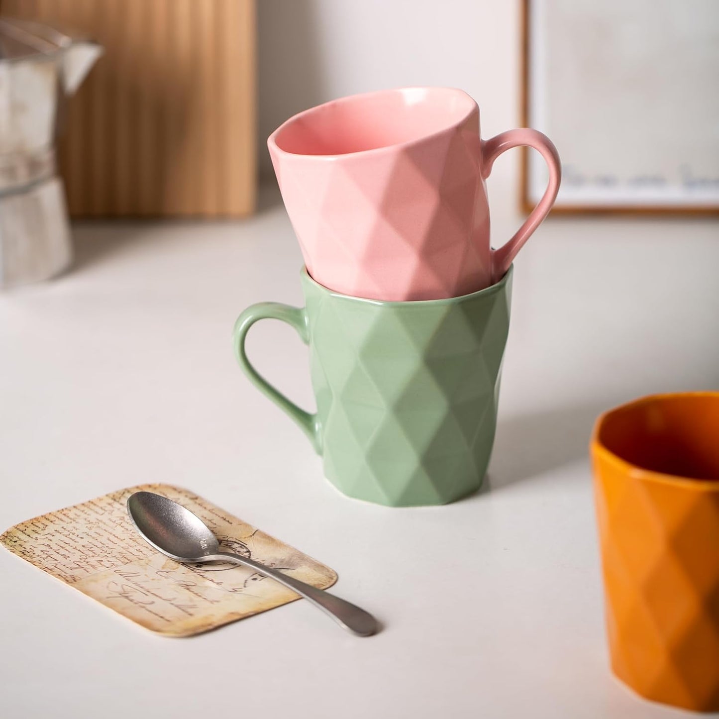 11 Ounce Porcelain Mugs, Set of 6, Tea and Cocoa Mug Set, Matte (Pink)