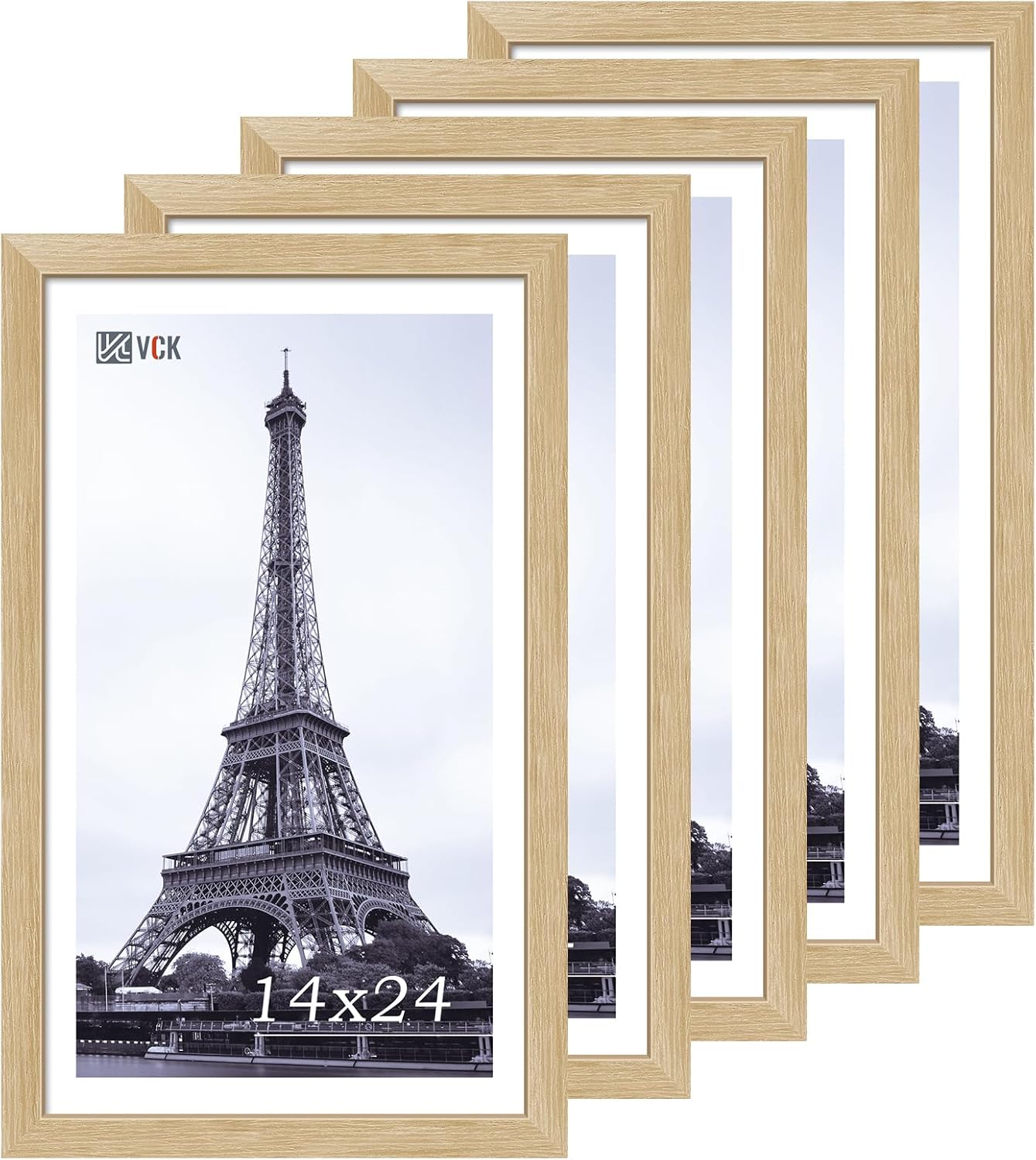 VCK 14x24 Oak Wood Frame for Picture, Natural Solid Wood Photo Frames 5 Pack, Wall Gallery Frame