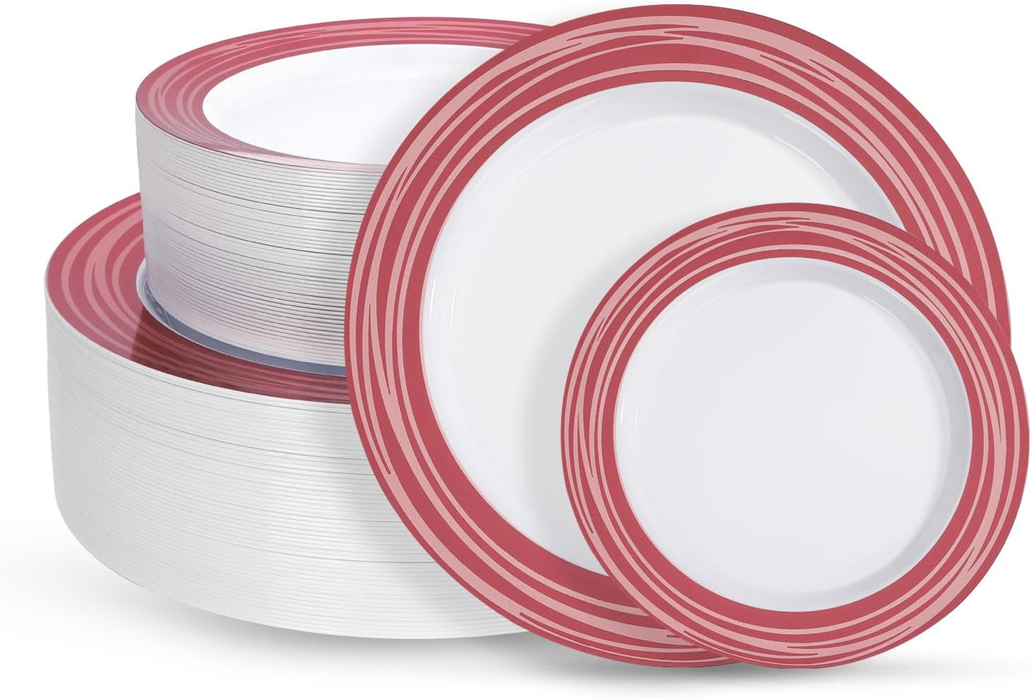 100PCS Reddish Brown Disposable Plastic Plates Include 50PCS 10.25inch Dinner Plate and 50PCS 7.5inch Dessert Plate Heavy Duty Plastic Dinnerware for Party Wedding Anniversary New Year