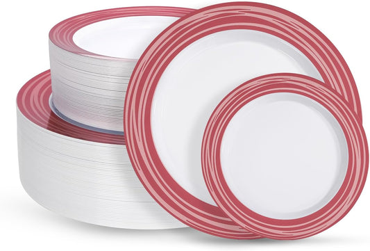 100PCS Reddish Brown Disposable Plastic Plates Include 50PCS 10.25inch Dinner Plate and 50PCS 7.5inch Dessert Plate Heavy Duty Plastic Dinnerware for Party Wedding Anniversary New Year