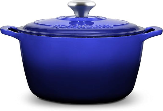 Signature Enameled Cast Iron Dutch Oven, Non-Stick Serving Pot with Tight Fitting Lid for Perfect Roasting, Baking, Sauteing, and Bread Making | 13.5Q (12.7L) - Indigo Blue
