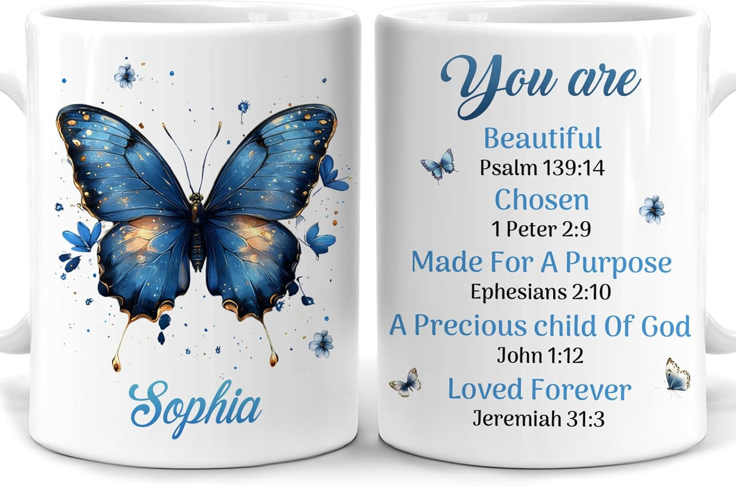 Hyturtle Personalized Blue Butterfly Christian Mug - Christian Gifts For Women - Religious Gifts For Her On Birthday - Bible Verse Present On Mother Day - Custom Coffee Cup Ceramic Mug 11 Oz 15 Oz