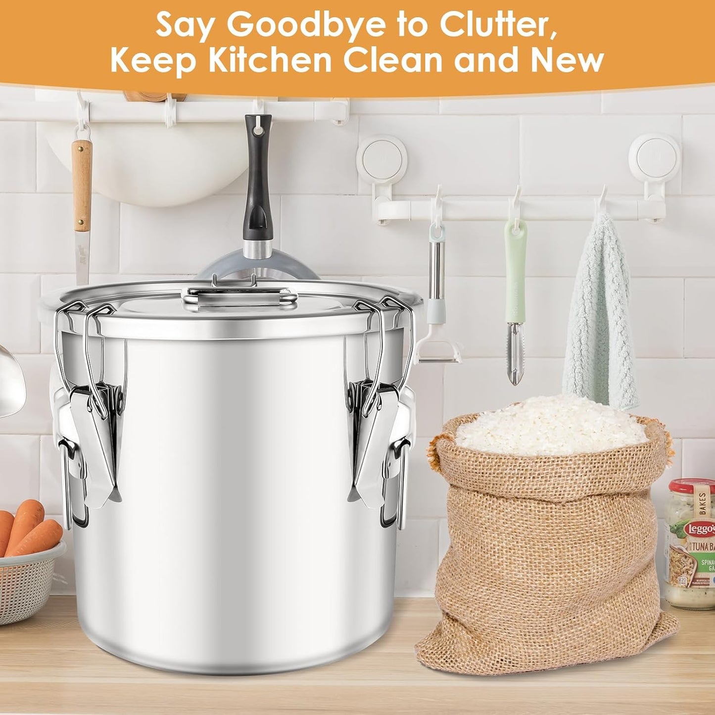 304 Stainless Steel Airtight Canister with Lids,20 lbs Large Capacity Food Storage Containers for Rice Flour Sugar Grain Coffee Bean,Airtight Canister for Kitchen & Pantry Organization