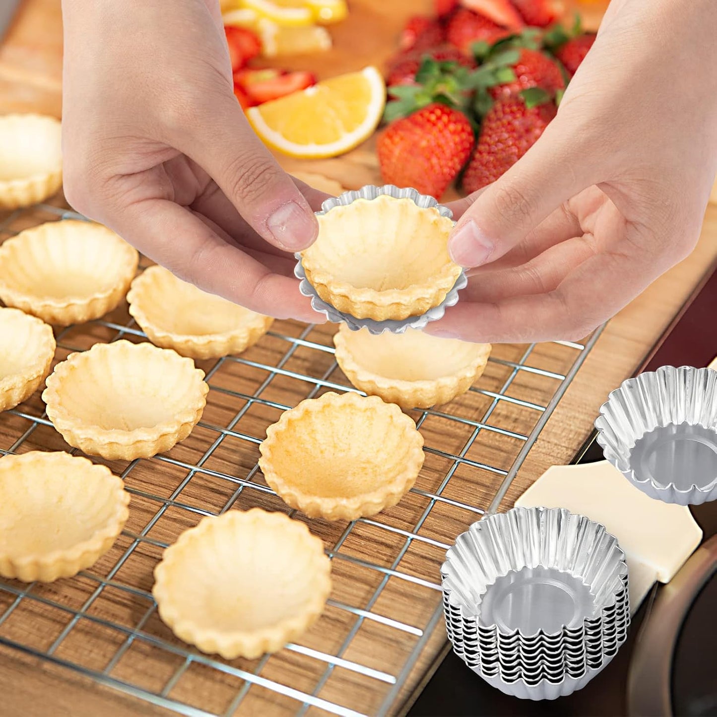 ISKYBOB 20 Pack Egg Tart Pans, 2.6 x 0.8in Small Metal Cupcake Pans Pie Cookie Muffin Tins Reusable Baking Mold Cups