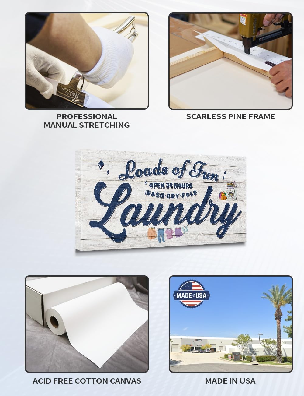 IPIC - Cute Laundry Room Decor, Rustic Canvas Wall Art Print on Acid-Free Cotton Canvas for Family Laundry Room, Rustic Farmhouse Style Wall Decor for Home, Made in USA