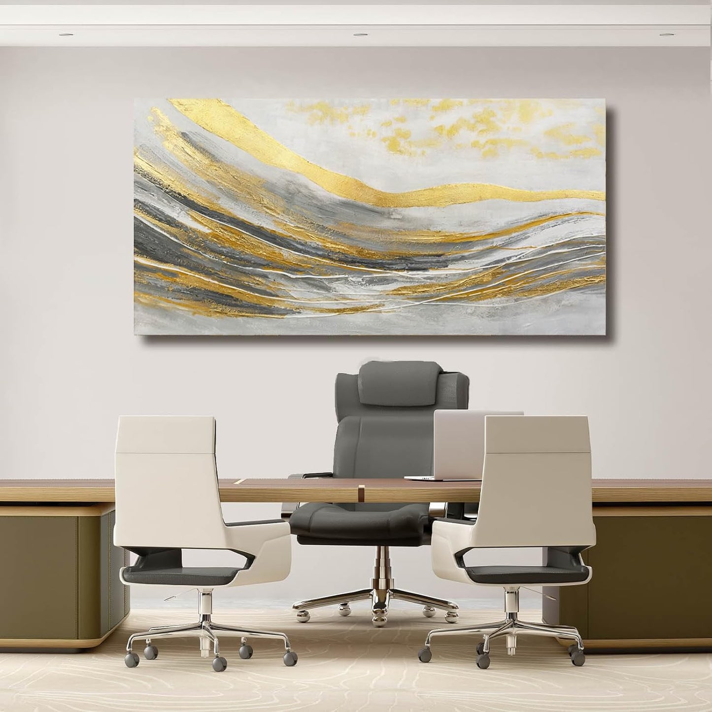 Abstract Wall Decorations Line Wall Art Prints Grey and Gold Canvas Wall Pictures 24"x48" Large Artwork for Living Room Office Decor