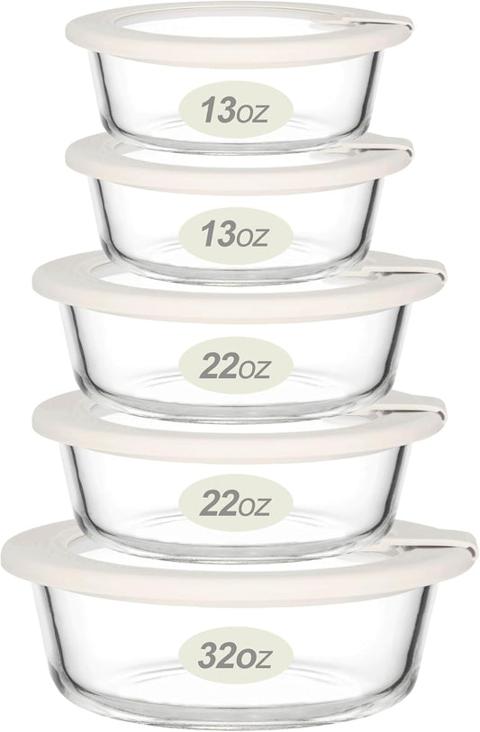 Urban Green Glass Food Storage Containers with Glass Lids, Microwave Safe Food Container Set, Aitight Meal Prep Container Set, LeakProof, 100% Plastic Free, 5 Pack