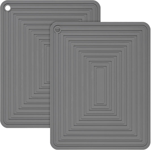 Trivets for Hot Dishes, Silicone Trivets for Hot Pots & Pans, Hot Pads for Kitchen, Non Slip Table Silicone Mats-Pot Holders-Placemat, Rectangular Microwave Cover Mats Pack 2 Dark Gray