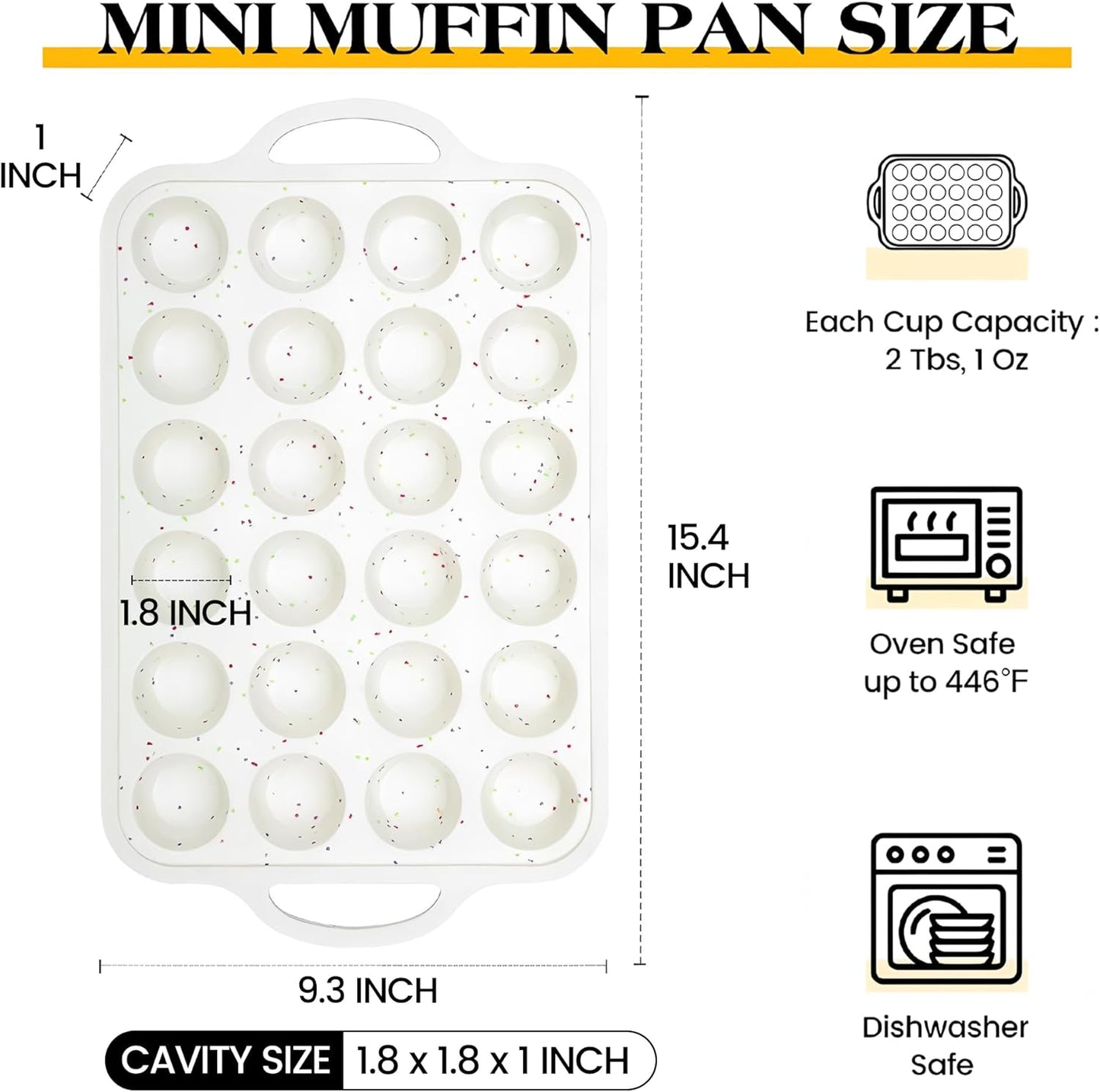 1 Pc Mini Muffin Pans with Metal Reinforced Frame, 24 Cups Nonstick Silicone Cupcake Tray for Baking, Food Grade Small Muffin Molds with Handles (Cream)