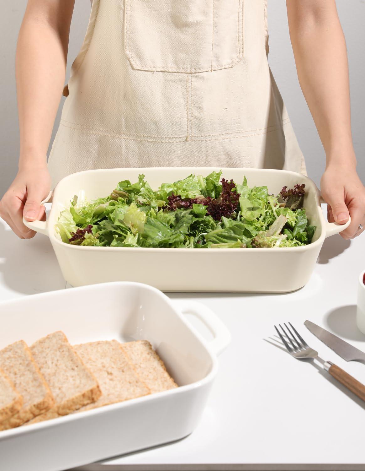 Sweejar Ceramic Bakeware Set, 9x13 Rectangular Baking Dish for Cooking, Kitchen, Cake Dinner, Banquet and Daily Use, Casserole Dishes for Oven Porcelain Baking Pans（Beige)