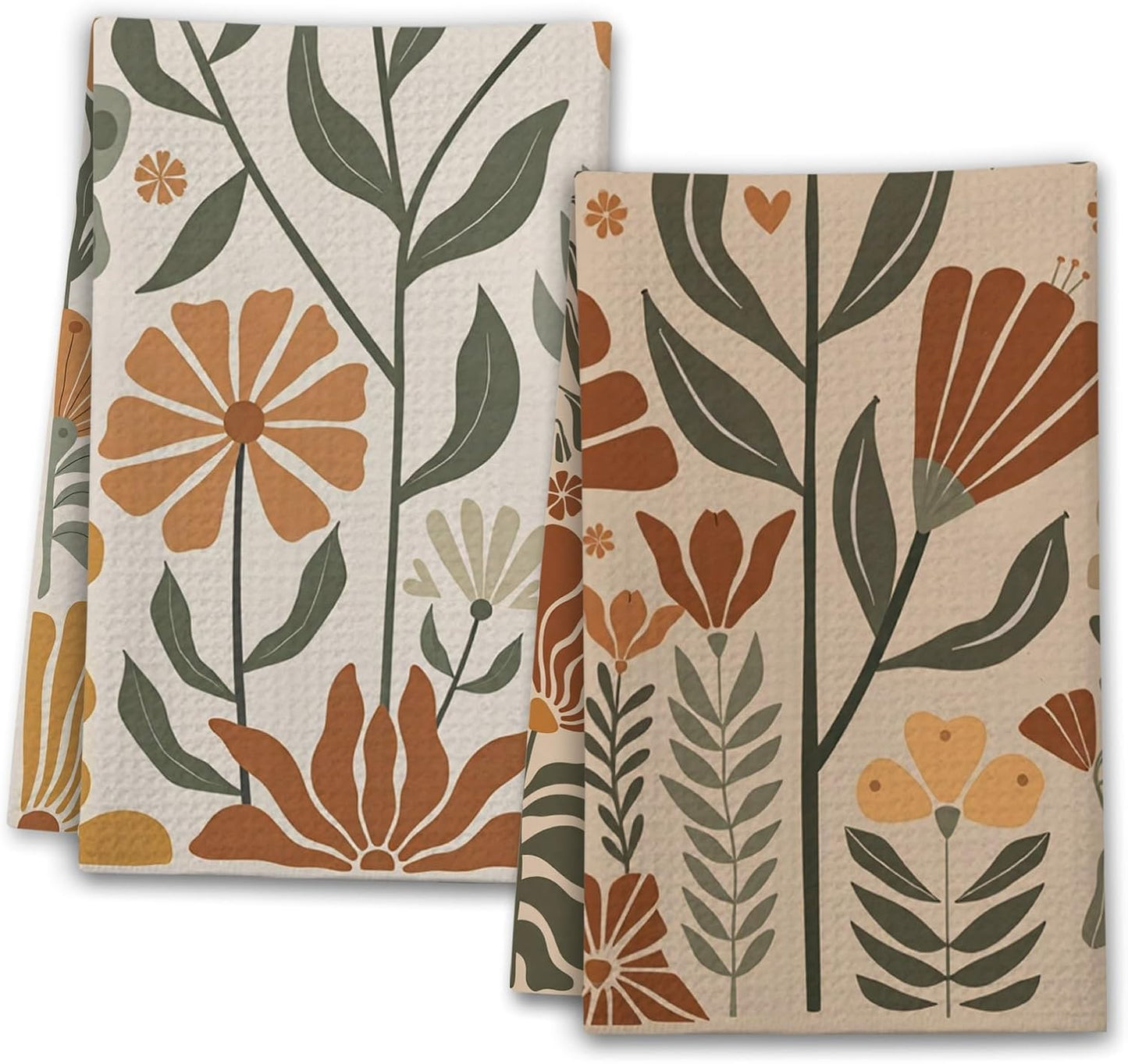 Boho Floral Kitchen Towels, Abstract Flowers House Hand Towel Set of 2, Vintage Gifts for Home Bathroom Holiday Decor - A03