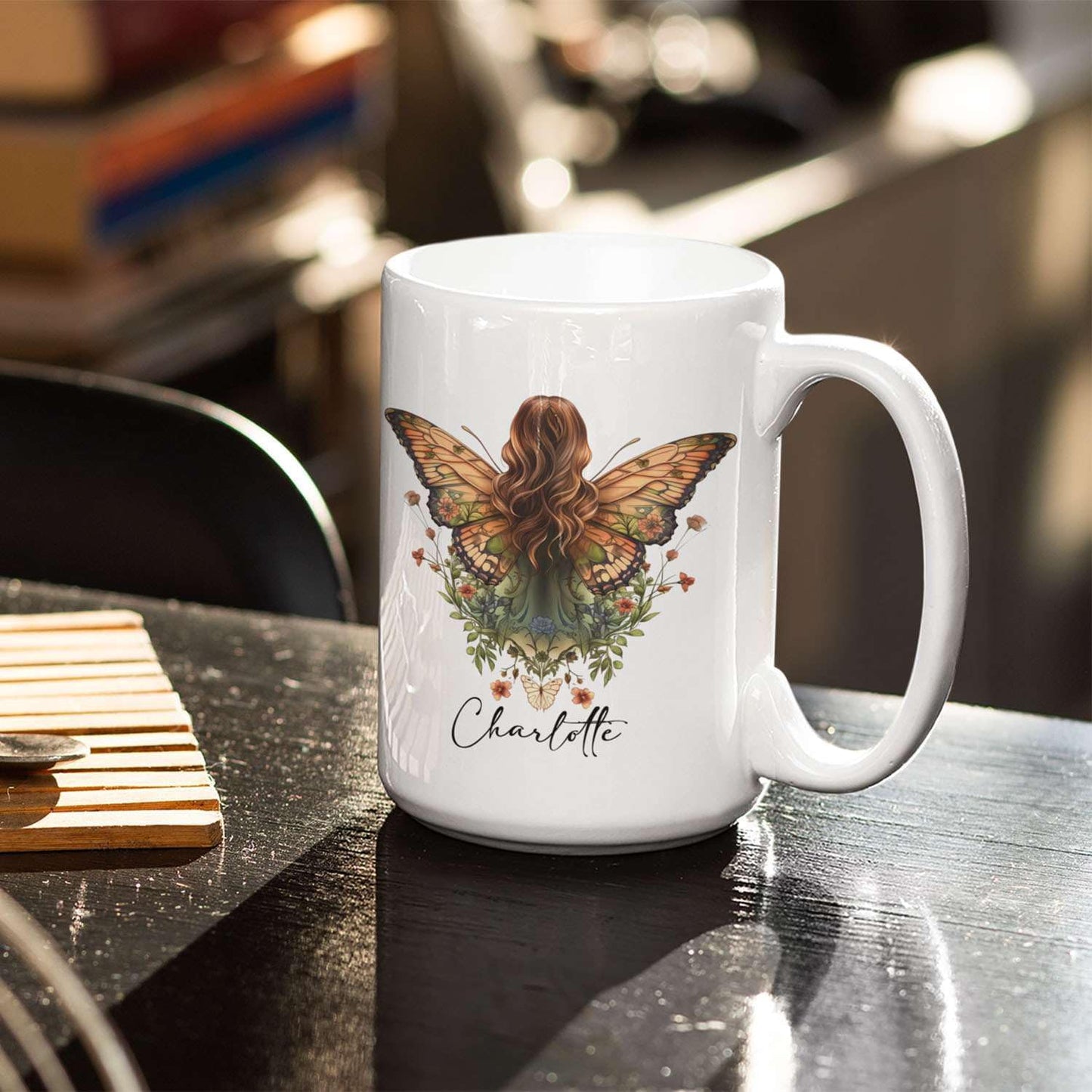 Special Coffee Mug Gift With Customized Butterfly Wings Details, Personalized Name On Porcelain Animal Travel Cup, Custom Colorful Graphic Butterfly Mug Presents For Kids On Birthday