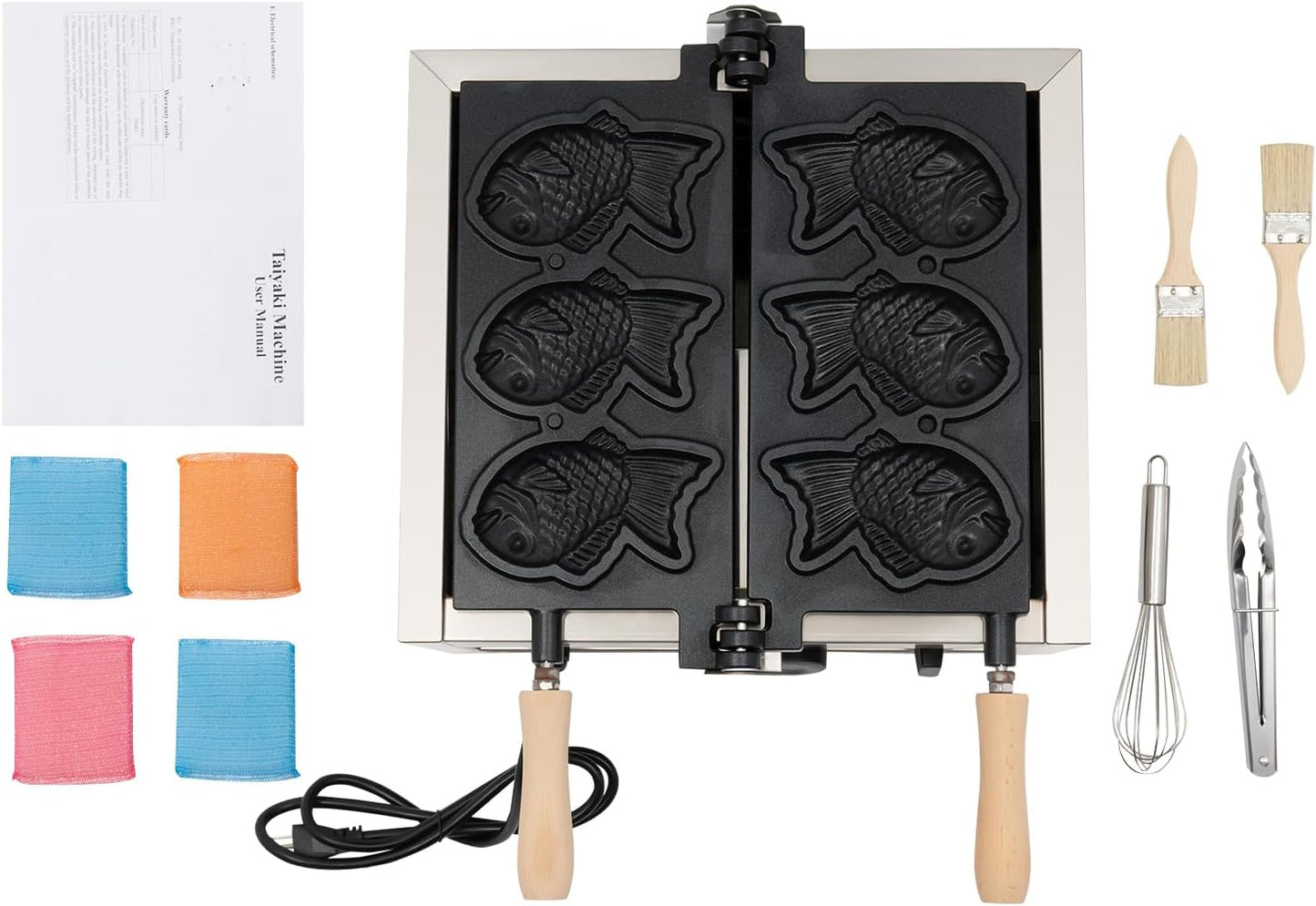 1500W Taiyaki Fish Waffle Maker, 3 Mold Mini Fish-Shaped Waffle Making Machine, Commercial Non-Stick Coating Japanese Taiyaki Waffles Iron, 122-572℉ Adjustable for Making Pancakes Muffins Waffles
