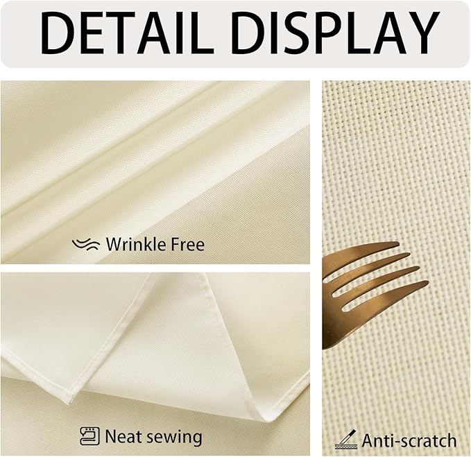 JIUZHEN Round Table Cloth Faux Linen Farmhouse Tablecloth Wrinkle and Stain Resistant Decorative Fabric Table Cover for Kitchen, Dining Room, Parties and Camping, Champagne, 90 Inch Round