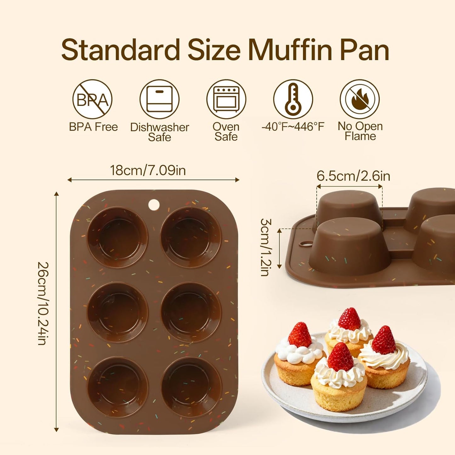 4 Pack Silicone Muffin Pan for Baking, Regular Size Nonstick Cupcake Pan, 6-Cup Silicone Muffin Tin BPA Free Dishwasher Safe, Great for Muffin Cupcake Brownie Egg Tart