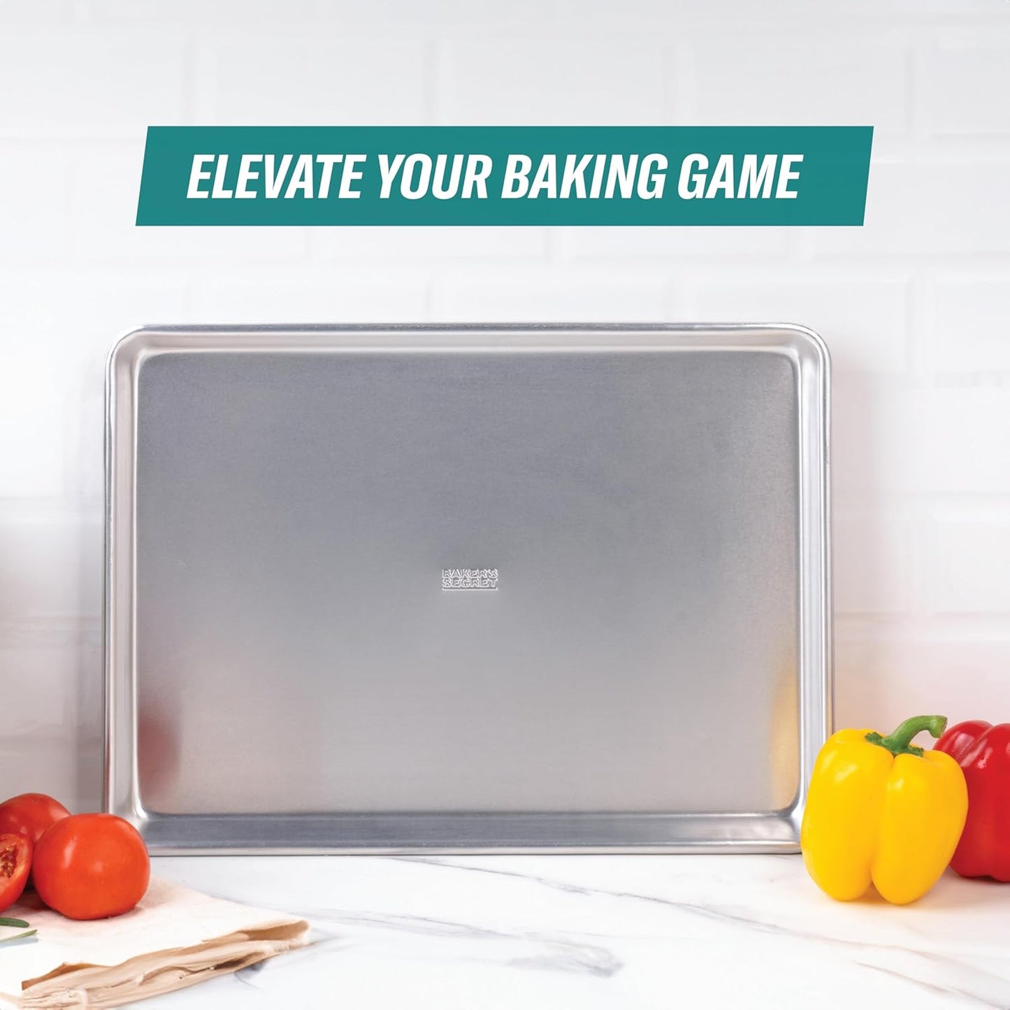 Baker's Secret Non Toxic Bacon Tray for Oven, PTFE, PFAS, PFOA Free, 100% Recycled Aluminum, Bakeware Set Cookie Sheet 18" with Stainless Steel Rack Never Rust - The Natural Aluminum Collection