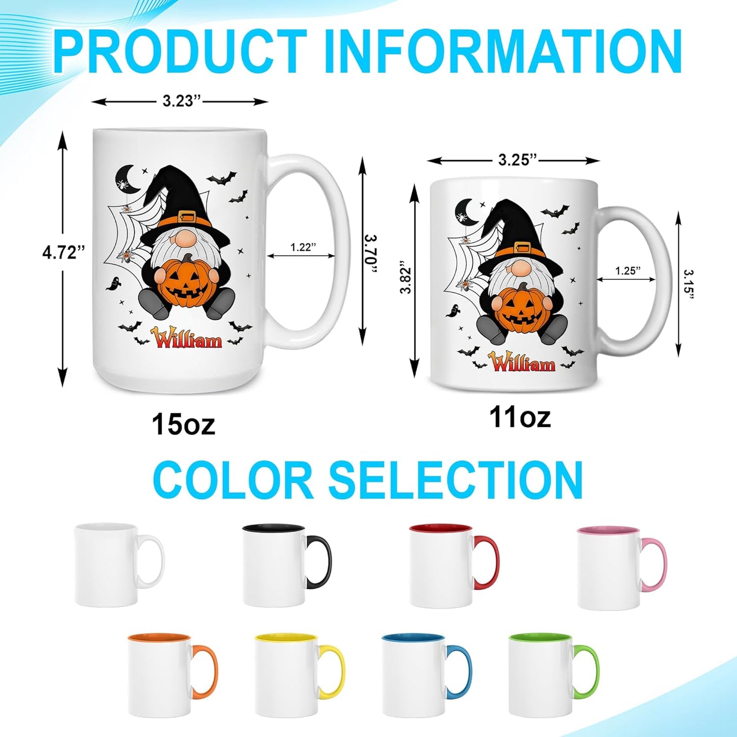 Hyturtle Custom Halloween Gnome Mug with Name – Pumpkin Witch Gnome Coffee Cup – Personalized Spooky Season Gift for Women – Halloween Decor – 11oz Ceramic Mug