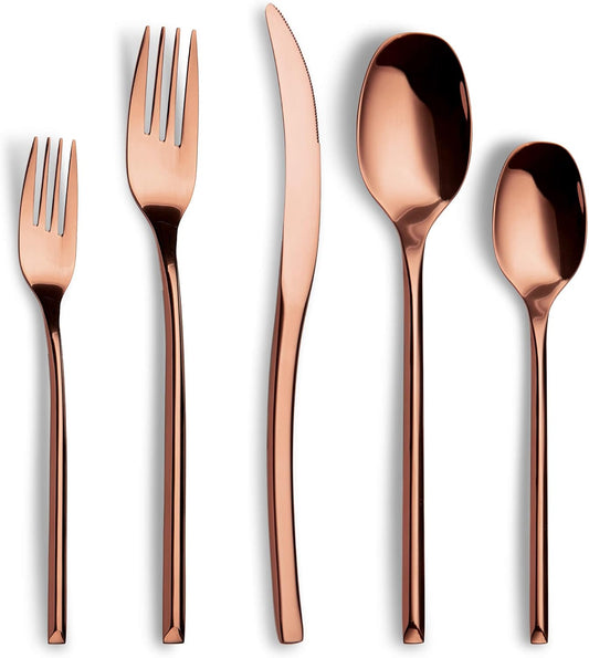 Lemeya 20-Piece Rose Gold Silverware Set for 4,Modern 18/10 Stainless Steel Flatware Set,Luxury Cutlery Set,Unique Utensils Set for Restaurant,Spoons and Forks Set,Mirror Polished,Dishwasher Safe