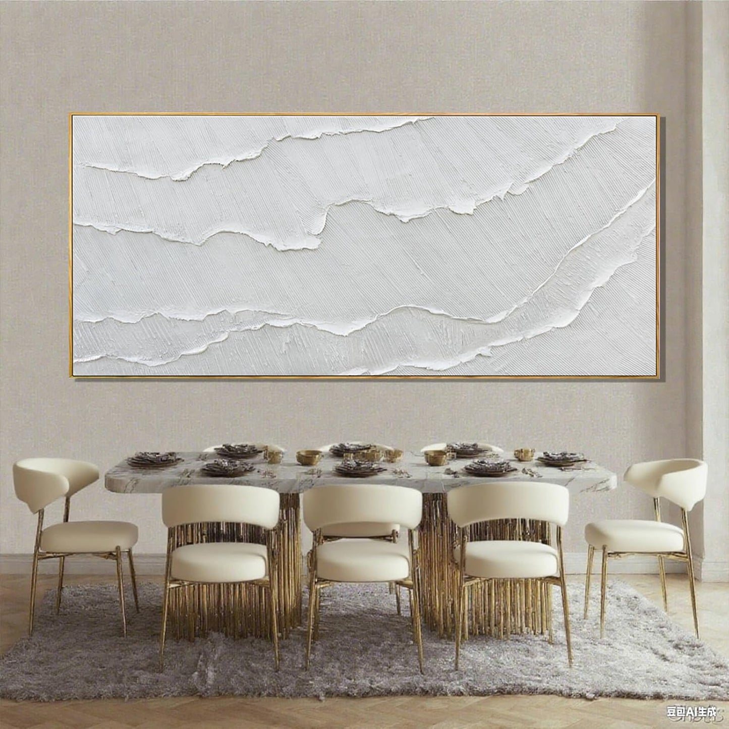 MLART99 White Wave Wall Art Textured Canvas Minimalist Coastal Poster Modern Oversized Painting - 32x70 Inch Extra Large Minimalist Artwork for Living Room Hallway Home Decor