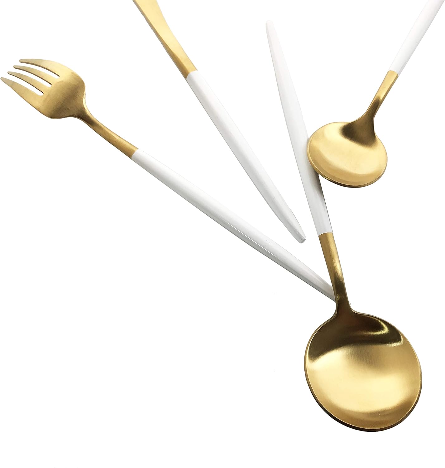 Silverware Set, Hand polished Matte Gold White Flatware Cutlery Set Service for 2, Satin Finish 10 Pieces 18/10 Stainless Steel Utensils Set for Home and Restaurant, Dishwasher Safe