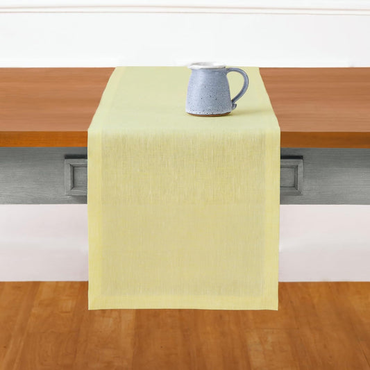 Solino Home Linen Small Table Runner 60 Inches - Athena, 100% Pure Linen Chambray Yellow Table Runner 14 x 60 Inch Ideal for Dresser and Coffee Tables