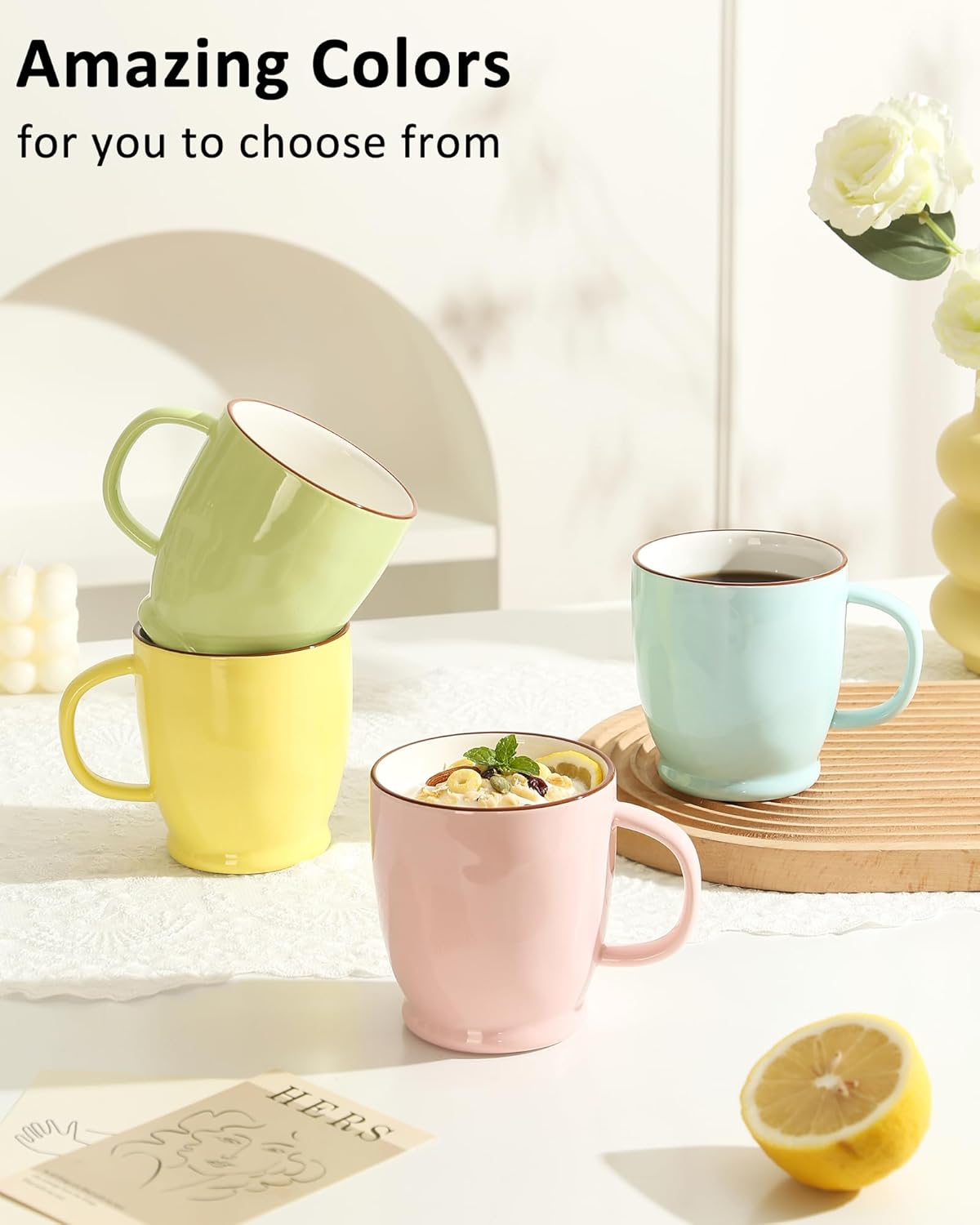 Green Coffee Cup, 16.5oz Coffee Mug Dishwasher Safe, Ceramic Tea Cup with Big Handle, Large Coffee Mug for Latte, Cappuccino, Hot Cocoa, Milk, Juice