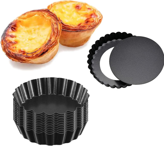 4 Inch Egg Tart Molds with Removable Bottom, 12 Packs Non-Stick Pan Carbon Steel Tart Molds, Muffin Cupcake Pudding Baking Cup Maker - for Pies, Chinese Egg Tart, Cakes