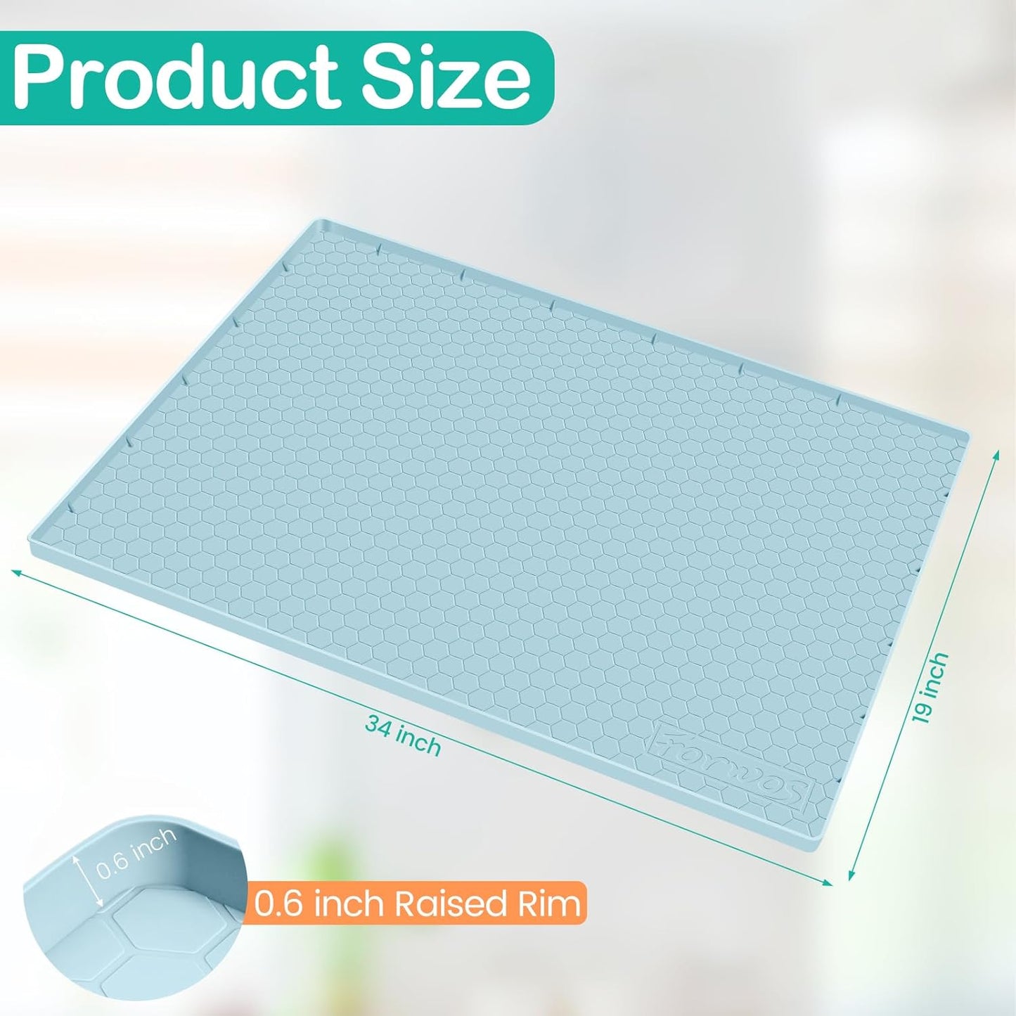 Waterproof Under Sink Mat 34" x 19", Silicone Cabinet Liner, Rubber Protector for Kitchen and Bathroom, Keeps Cabinets Clean, Dry, and Organized (Light Blue)