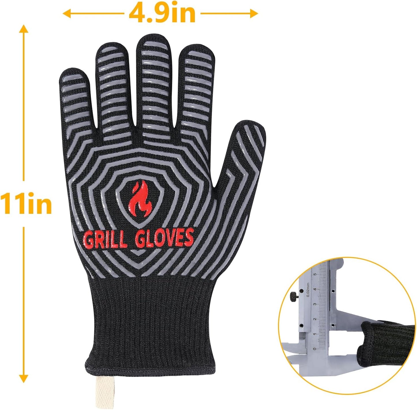 QUWIN BBQ Gloves, Oven Gloves, 1472℉ Extreme Heat Resistant,Grilling Gloves Silicone Non-Slip Oven Mitts, Kitchen Gloves for BBQ, Grilling, Cooking, Baking-1 Pair… (Black, One Size Fits Most)
