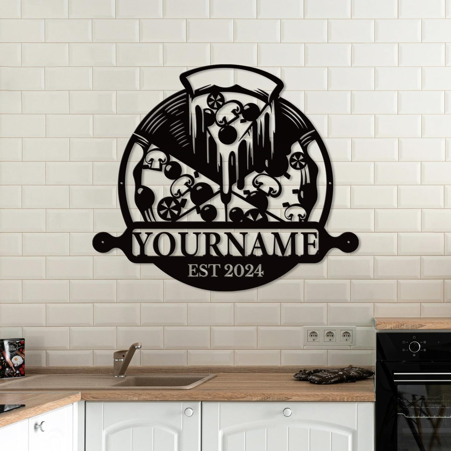 magilab Personalized Pizza Metal Sign, Custom Kitchen Wall Decor for Home & Outdoor, Food Lover Gift (Style A)