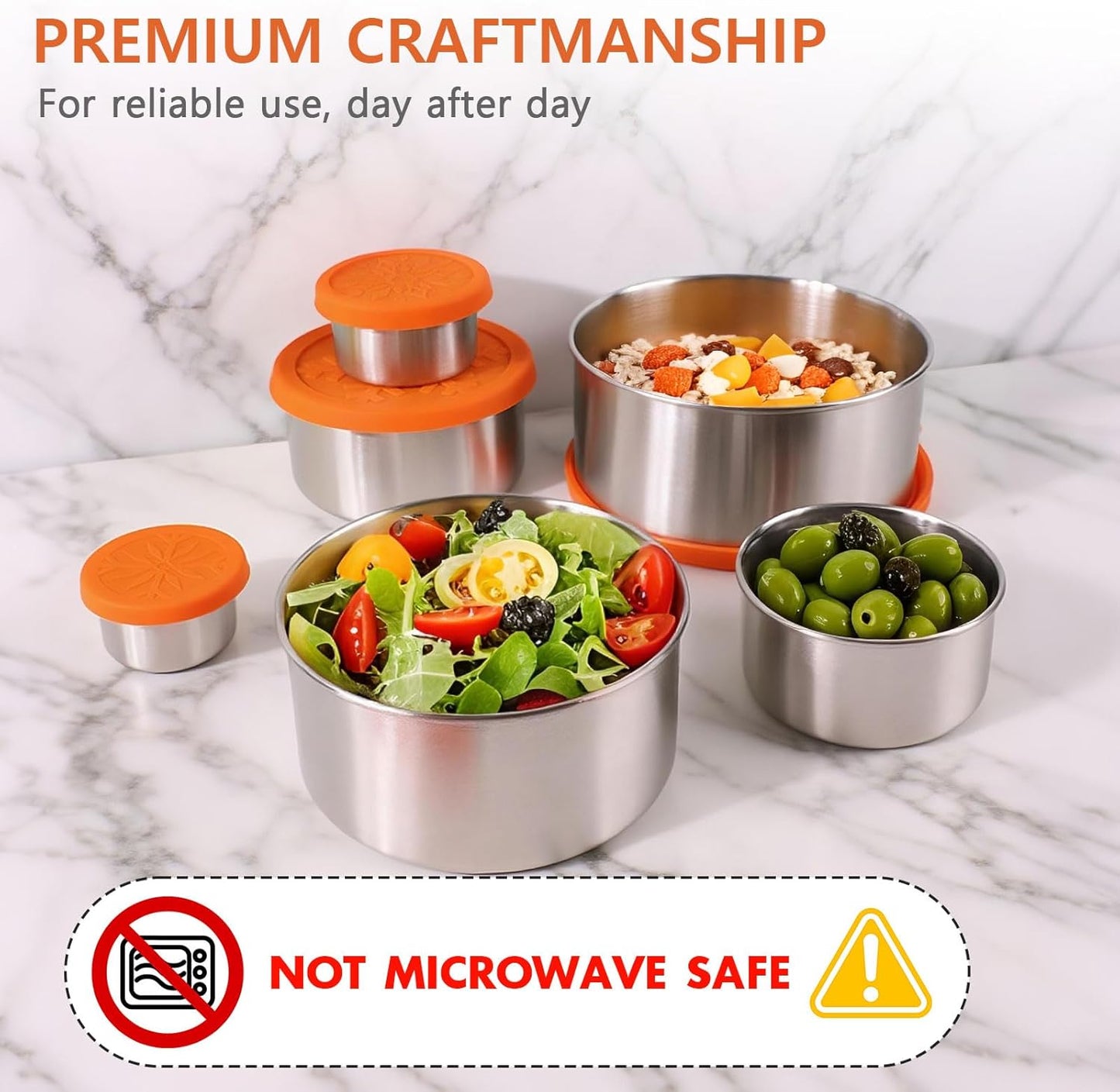 6 Pack Stainless Steel Snack Containers with Silicone Lids, Metal Food Storage Container for Snackle Box, Nesting Lunch Box Containers for Travel