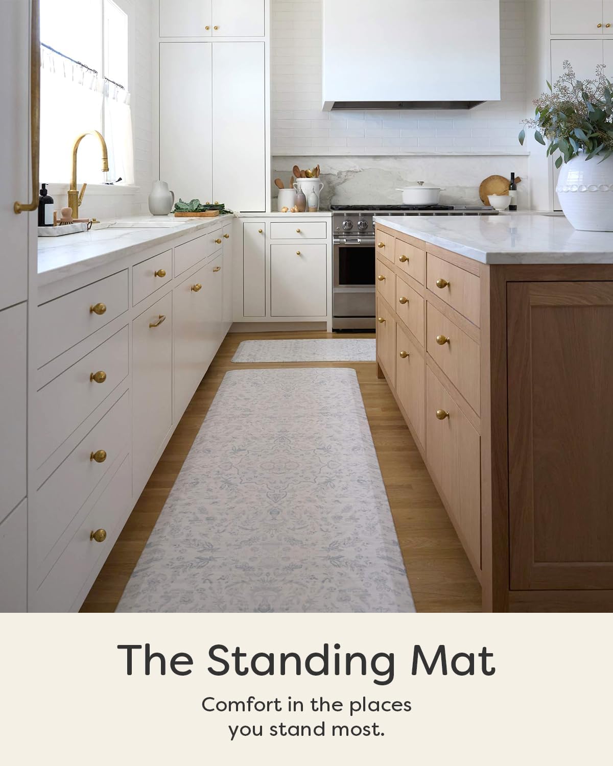 House of Noa Nama Standing Mat – Anti-Fatigue Cushioned Kitchen Mats for Floor | Ergonomic Bounce-Back Foam Kitchen Mats | Anti-Fatigue Mats for Kitchen & Standing | Emile Delft Blue | 22" x 54"