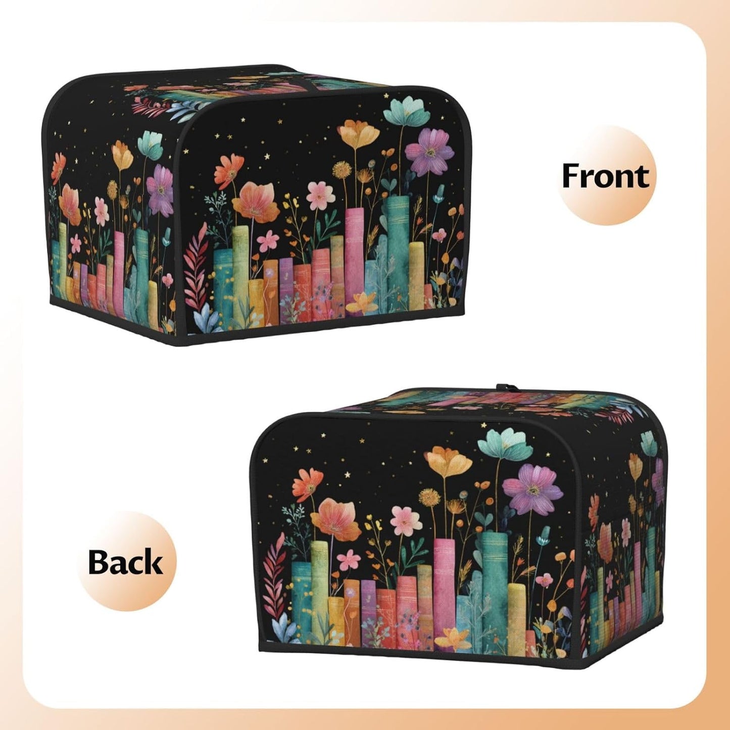 Toaster Cover 4 Slice Books Flower Botanical Kitchen Small Appliance Covers with Pockets Dust and Fingerprint Protection