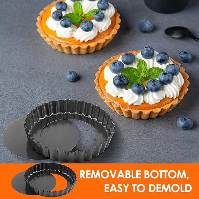 Gutsdoor Mini Tart Pan Removable Bottom 5 Inch Cheesecake Pans Tart Mold Quiche Pie Tins Non-stick Round for Baking Set of 8