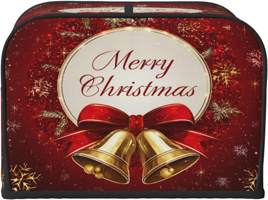 Toaster Cover 4 Slice Christmas Bells Red Xmas Kitchen Small Appliance Covers with Pockets Dust and Fingerprint Protection