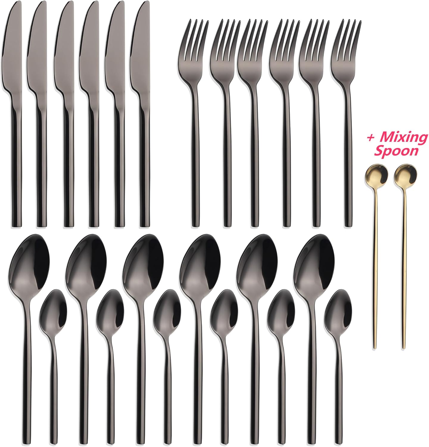 24 Piece Silverware Set For 6 Black Heavy duty 18/10 Stainless Steel Flatware Set Modern Design Knife/Fork/Spoon Mirror Polished Dishwasher Safe Cutlery Set with Gifts