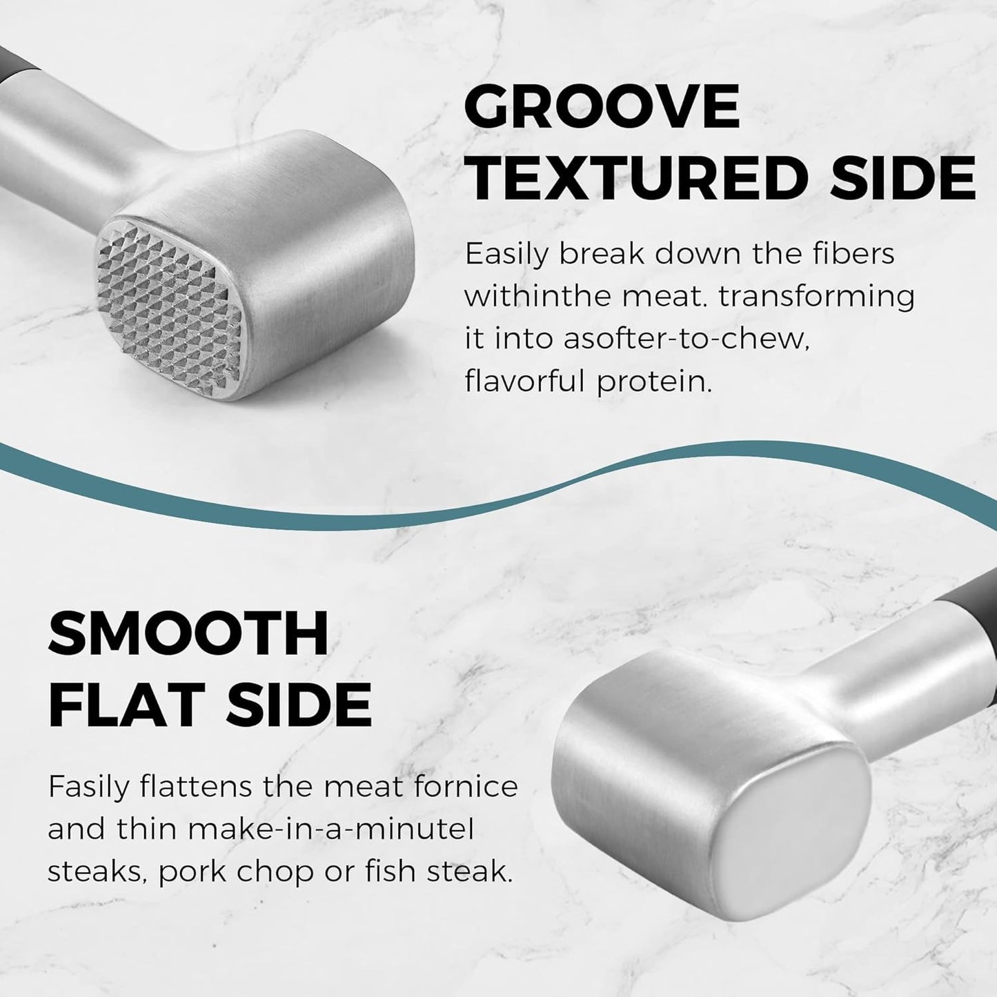 KITEXPERT Meat Tenderizer Hammer with Comfortable-Grip Rubber Handle, Dual-side Meat Mallet for Kitchen, Heavy Duty Meat Pounder Hammer For Tenderizing Steak, Beef and Fish - Black