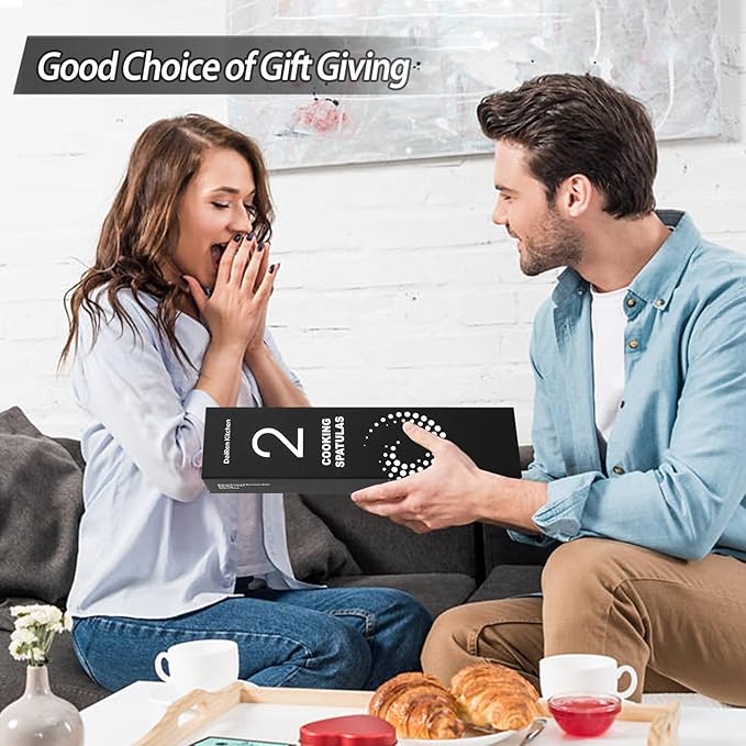 2 Pack Silicone Spatulas Turners, Stainless Steel Cooking Utensils BPA Free,Heat Resistant,Non Stick,Rubber Spatulas for Fish, Eggs, Pancakes, WOK, Black