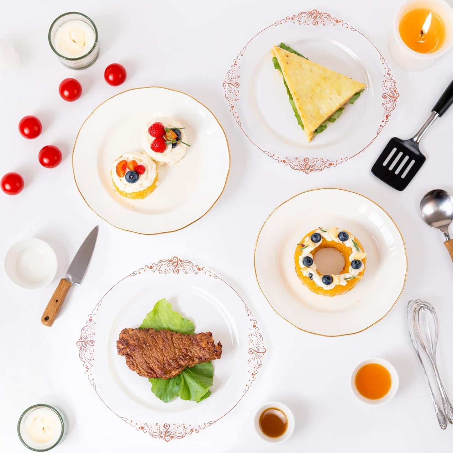 102PCS Rose Gold Plastic Plates - Clear Rose Gold Plate - Heavy Duty Disposable Plates - Fancy Disposable Dinner & Dessert Plate for 51 Guests for Party & Wedding